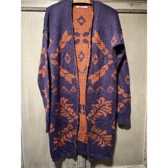 Rubbish Blue Rust Long Sweater Open Front Size M - Picture 1 of 3